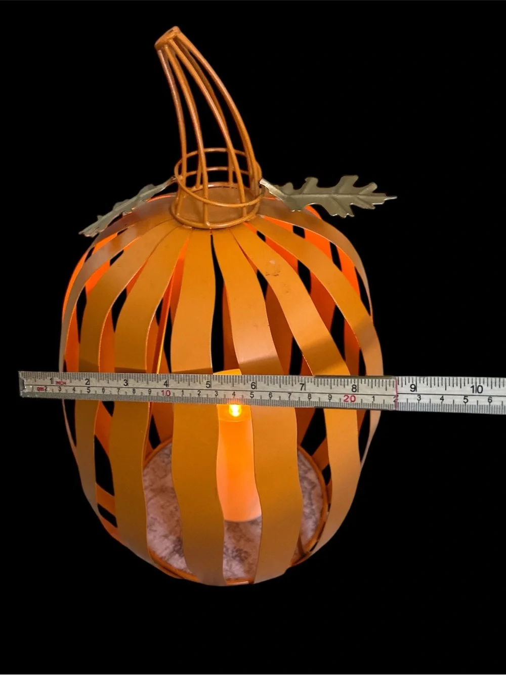 Orange Metal Pumpkin Lantern - Fall Home Accent